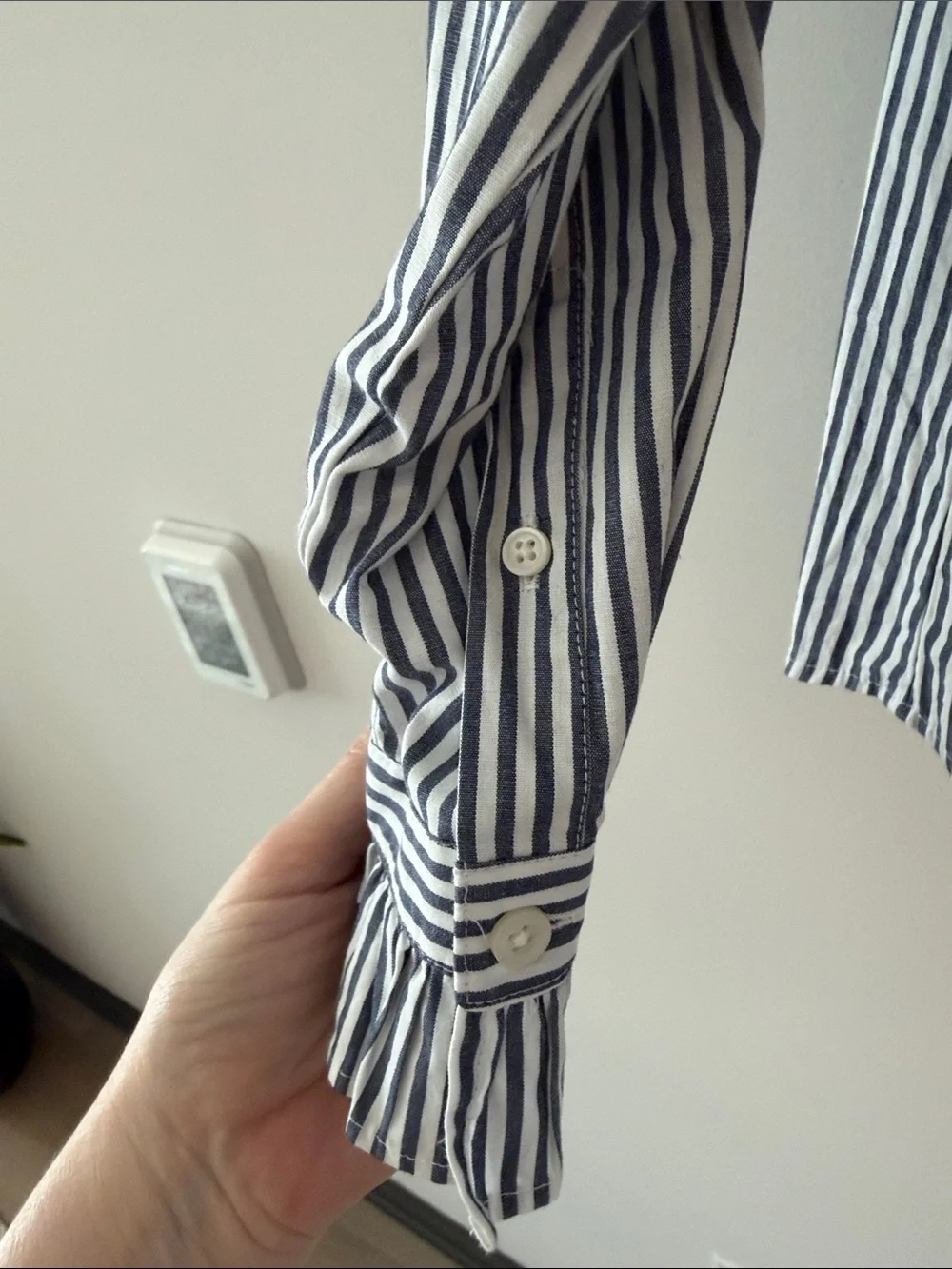 J. Crew Black & White Striped Ruffle-Collar Button-Down Shirt